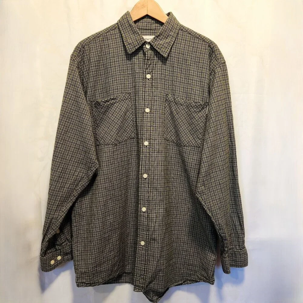 Carhartt Long Sleeve Button Up Shirt Men's LG Blue Green Pin Check Plaid Camping